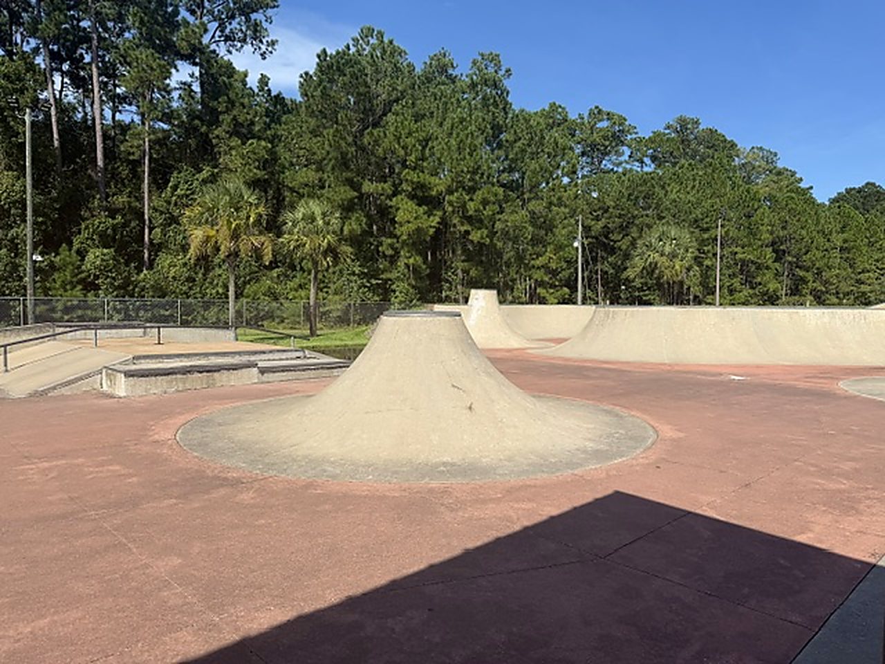 The volcano feature in the center of the concrete skate park at North Glynn Recreation Complex, Brunswick, Georgia.